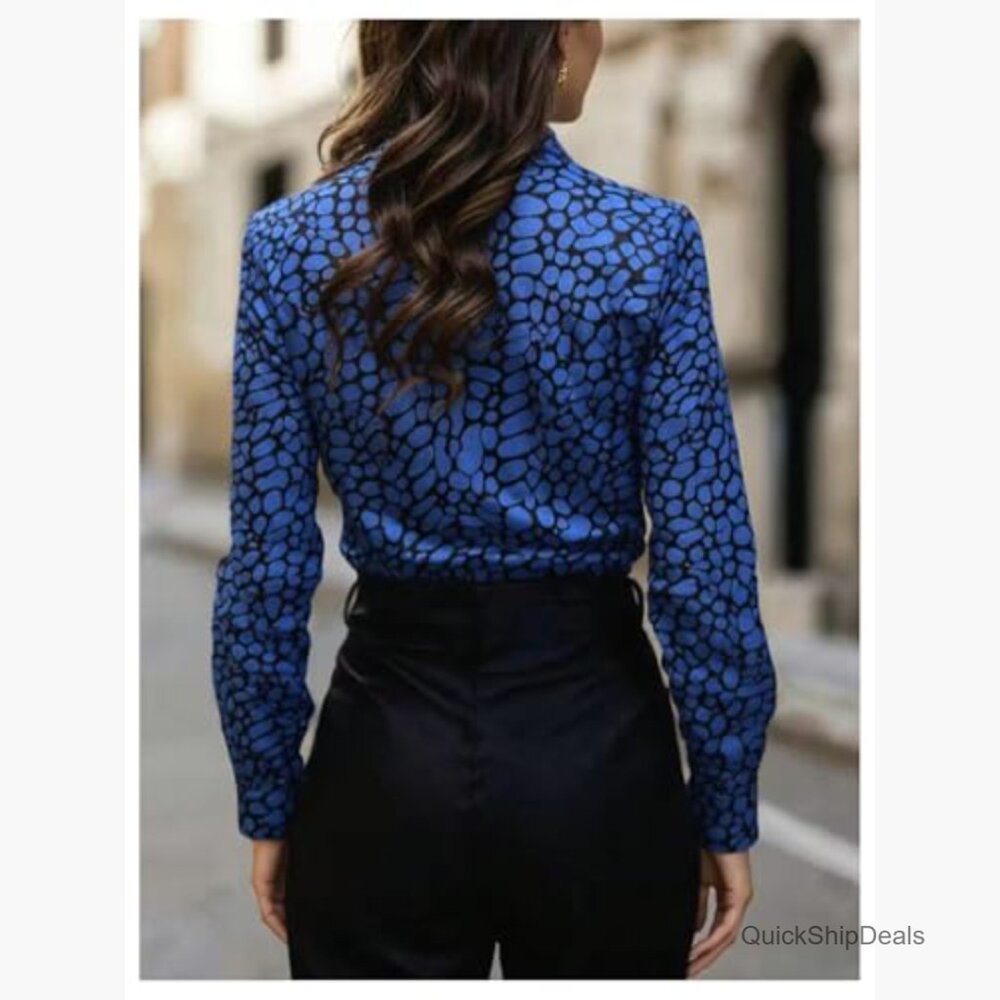 Satin Printed Button Down Blouse Long Sleeve Silk… - image 2